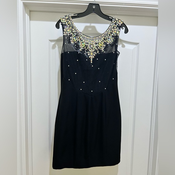 Hannah S size 12 black dress with mesh and rhinestones - Picture 2 of 3